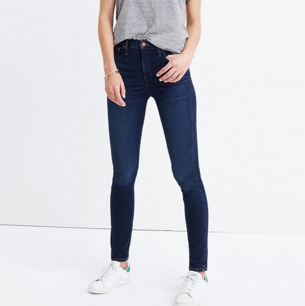 Madewell 10" Size 28 High-Rise Skinny Jeans Denim Hayes Dark Wash Whiskering